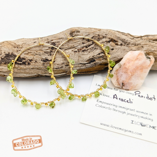 Gold Hoops with Peridots