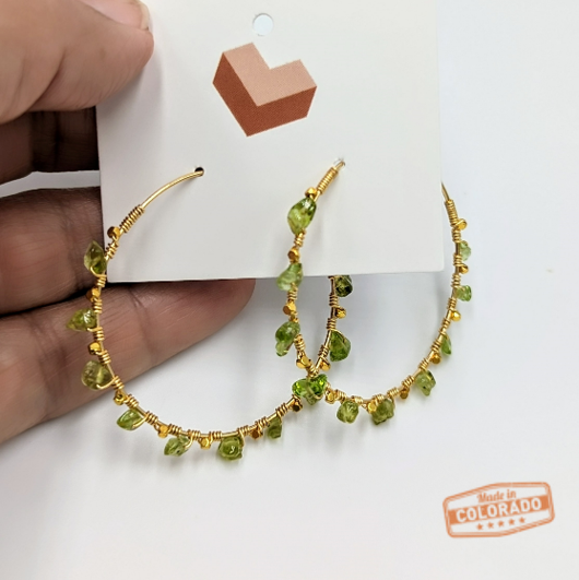 Gold Hoops with Peridots